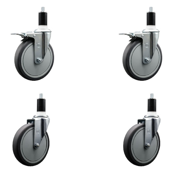 Service Caster 6'' Thermoplastic Rubber Swivel 1-3/8'' Expanding Stem Caster Set 2 Total Lock Brakes, 4PK SCC-EXTTL20S614-TPRB-2-S-2-138 - main